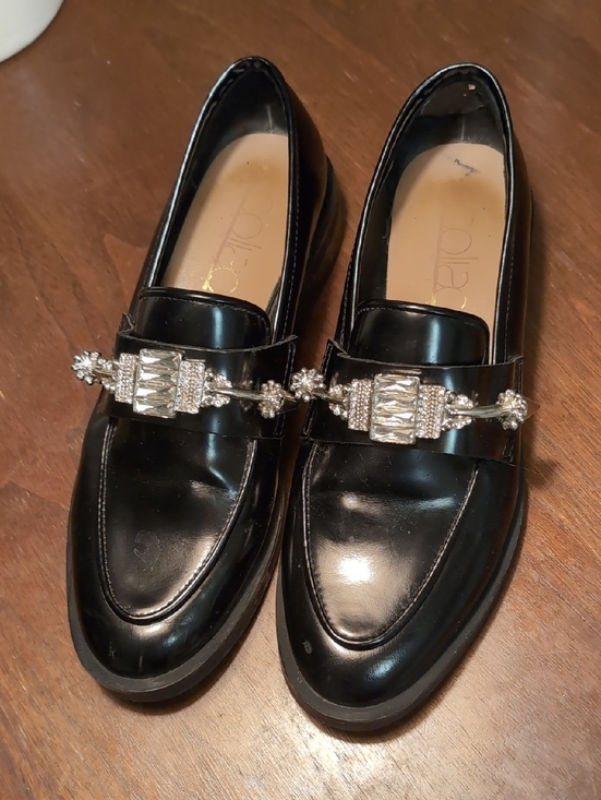 coliac Shoes - Coliac Black Patent Loafers with Silver Crystal Chain Accent